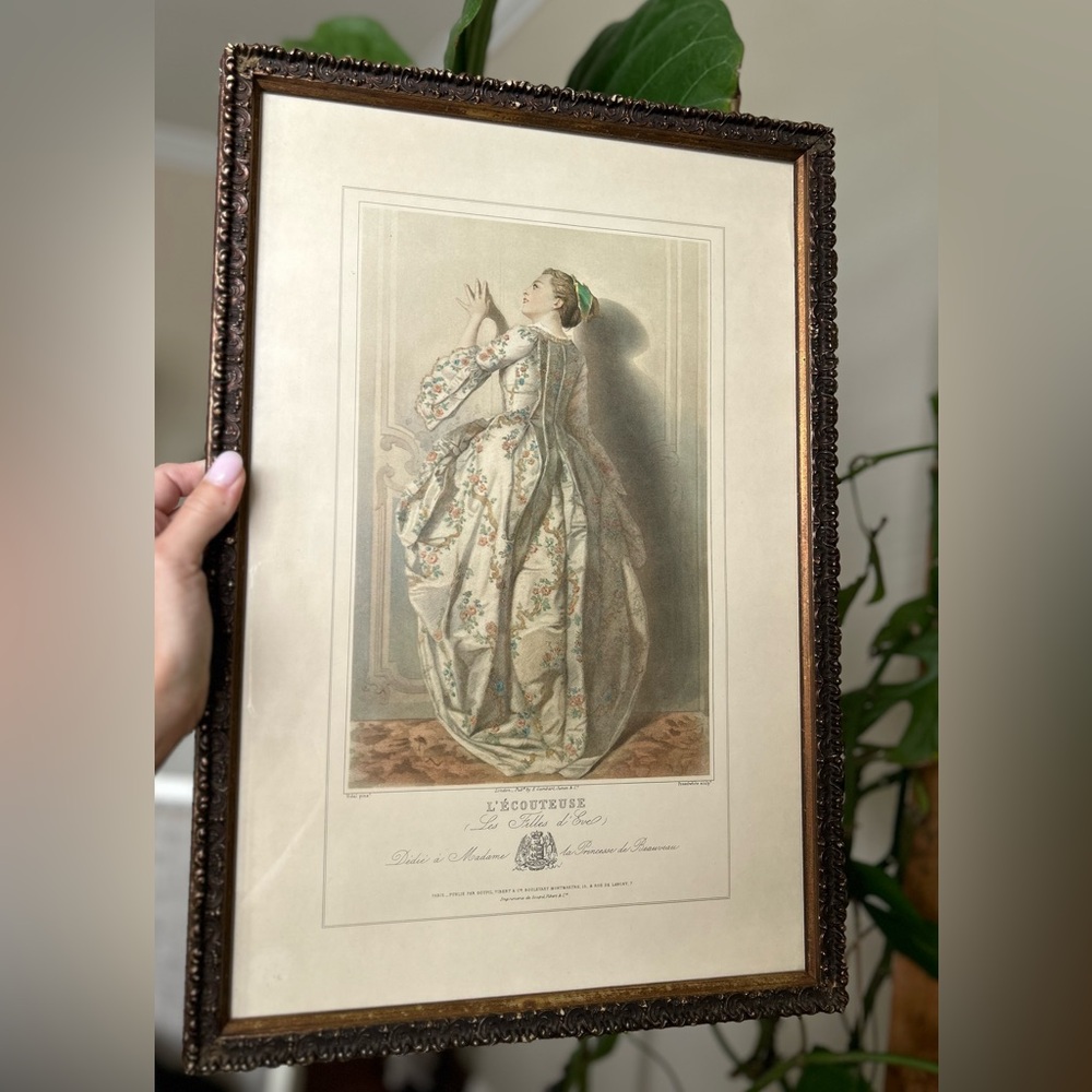 Turner Wall Vintage Framed Lithograph 1967 Parisian Fashion L'ECOUTEUSE!